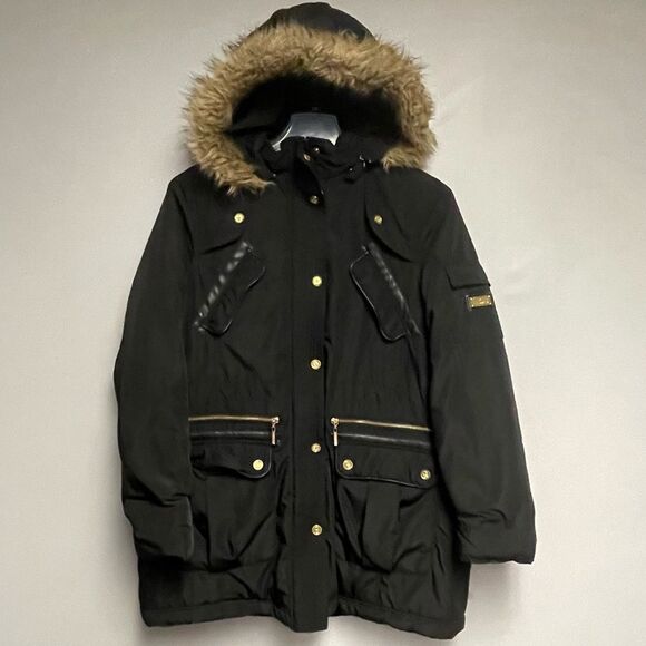 Coogi women’s Black jacket coat with fur trim hood full zip pockets size XL - Picture 1 of 4